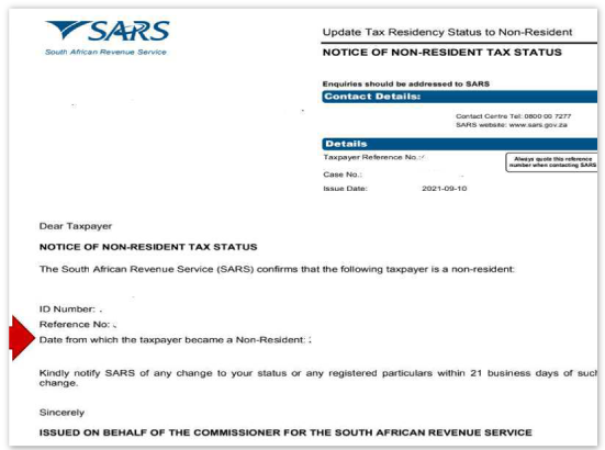 Example-Notice of Non-Resident Tax Status